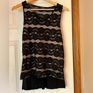 Limited extra small sleeveless, black lace overlay tank top
